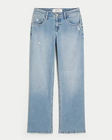 Low-Rise Distressed Medium Wash Relaxed Straight Jeans