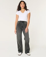 Curvy Ultra High-Rise Washed Black Baggy Jeans