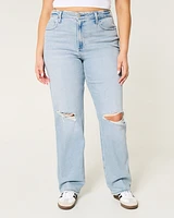 Curvy Ultra High-Rise Ripped Light Wash Dad Jeans