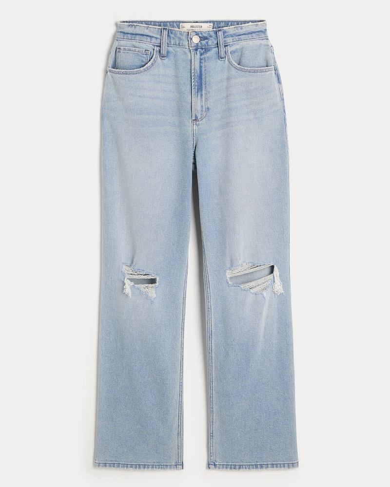 Curvy Ultra High-Rise Ripped Light Wash Dad Jeans