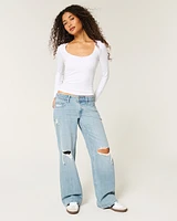 Low-Rise Ripped Light Wash Baggy Jeans