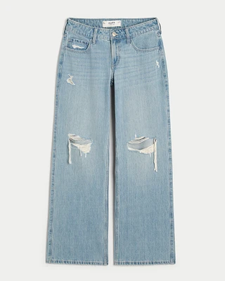 Low-Rise Ripped Light Wash Baggy Jeans