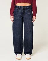 Low-Rise Dark Wash Tapered Baggy Jeans