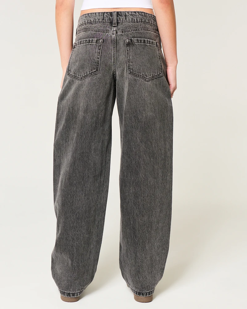 Low-Rise Washed Black Tapered Baggy Jeans