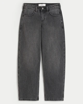 Low-Rise Washed Black Tapered Baggy Jeans