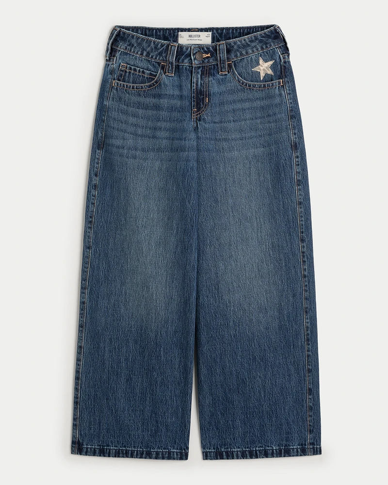 Low-Rise Medium Wash Leopard Star Super Baggy Jeans