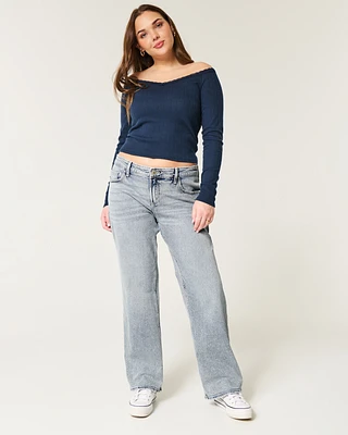 Low-Rise Medium Wash Relaxed Straight Jeans
