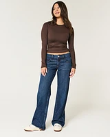 Low-Rise Dark Wash Baggy Jeans