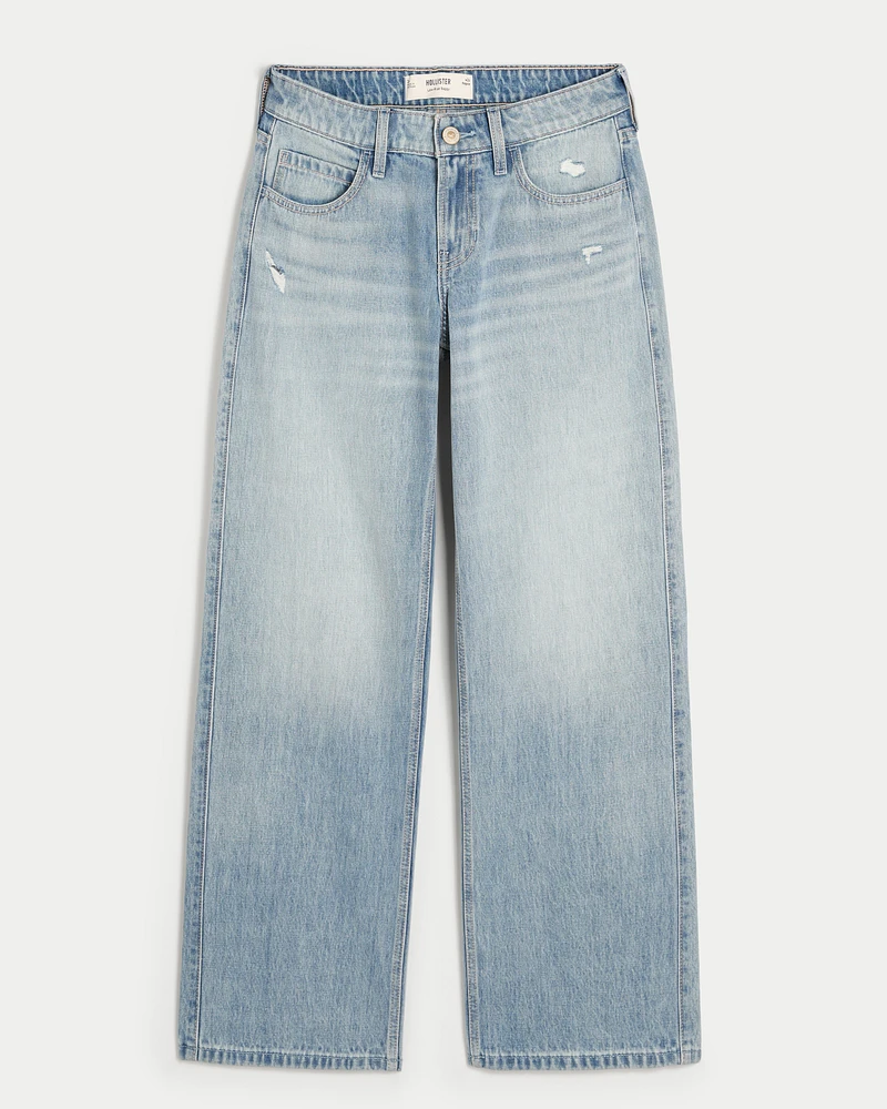 Low-Rise Distressed Medium Wash Baggy Jeans