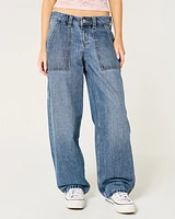 Low-Rise Medium Wash Tapered Baggy Carpenter Jeans