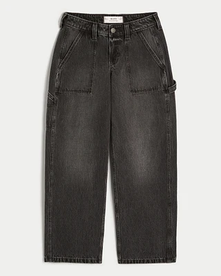 Low-Rise Washed Black Tapered Baggy Carpenter Jeans