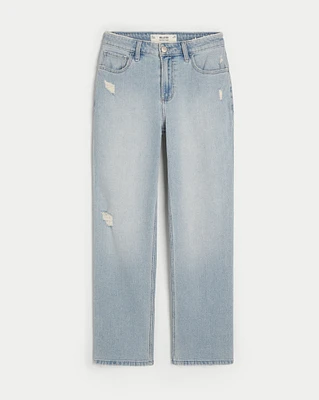 High-Rise Distressed Light Wash Straight Jeans