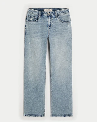 Low-Rise Distressed Medium Wash Relaxed Straight Jeans