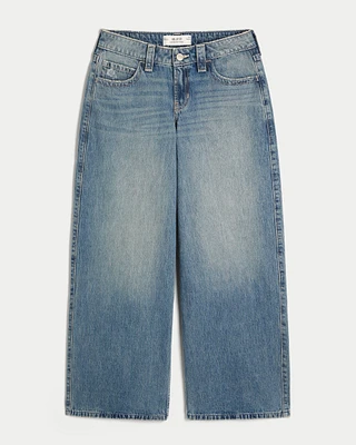 Low-Rise Medium Wash Floral Print Super Baggy Jeans