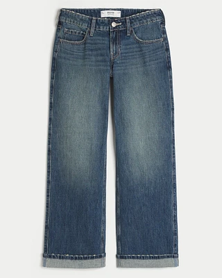 Low-Rise Dark Wash Baggy Jeans