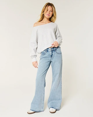 Low-Rise Light Wash Baggy Flare Jeans