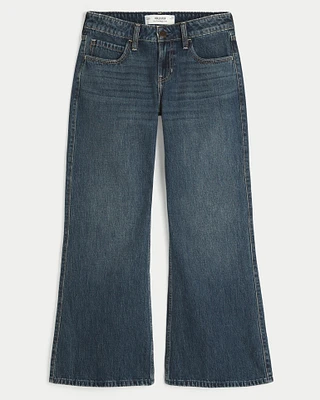 Low-Rise Dark Wash Baggy Flare Jeans