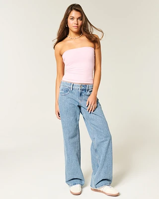 Low-Rise Medium Wash Embroidered Fruit Baggy Jeans