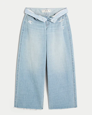 Low-Rise Light Wash Foldover Waist Super Baggy Jeans