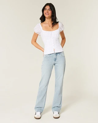 Low-Rise Light Wash Relaxed Straight Jeans