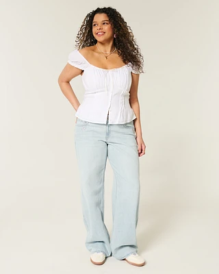Low-Rise Light Wash Star Embroidery Baggy Jeans