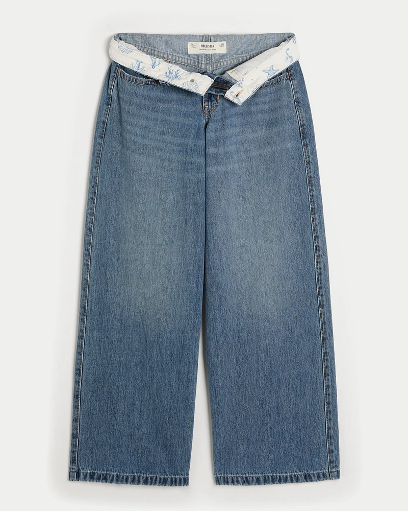 Low-Rise Medium Wash Foldover Waist Super Baggy Jeans