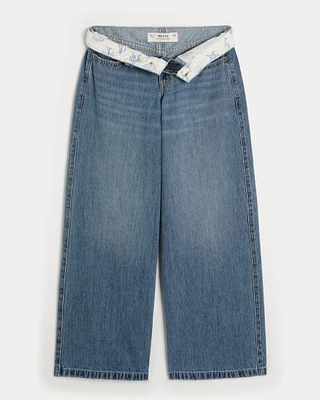 Low-Rise Medium Wash Foldover Waist Super Baggy Jeans