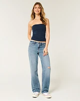 Low-Rise Distressed Medium Wash Loose Jeans