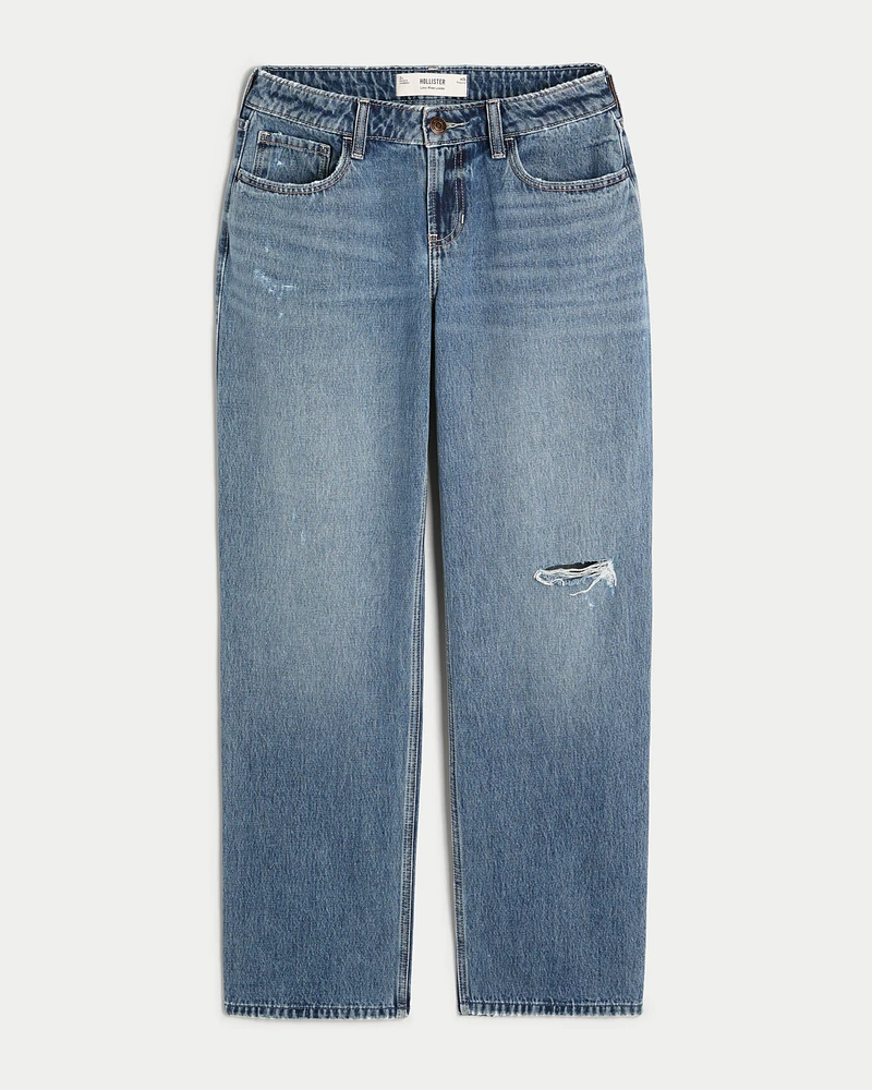 Low-Rise Distressed Medium Wash Loose Jeans