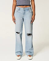 Low-Rise Ripped Light Wash Loose Jeans