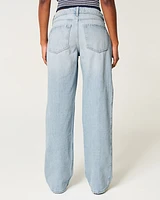 Low-Rise Ripped Light Wash Loose Jeans