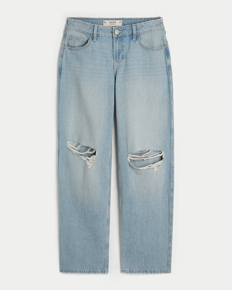 Low-Rise Ripped Light Wash Loose Jeans