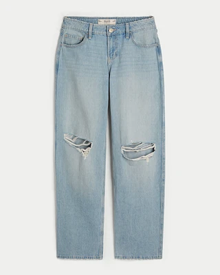 Low-Rise Ripped Light Wash Loose Jeans