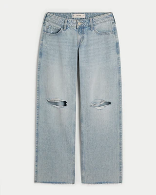 Ultra Low-Rise Ripped Light Wash Baggy Jeans