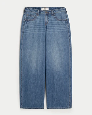 Ultra Low-Rise Medium Wash Super Baggy Jeans