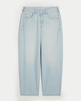 Low-Rise Light Wash Foldover Waistband Tapered Baggy Jeans