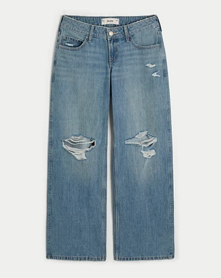 Ultra Low-Rise Ripped Medium Wash Baggy Jeans