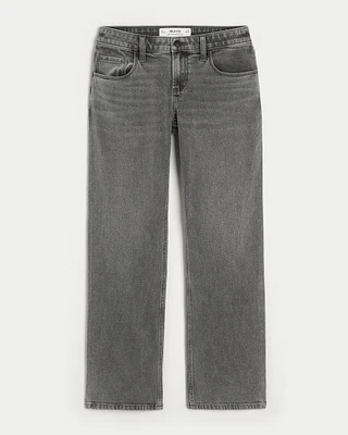 Low-Rise Washed Gray Relaxed Straight Jeans