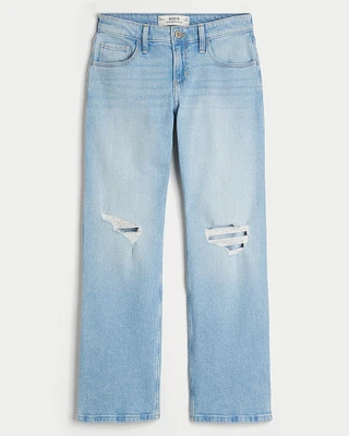 Low-Rise Ripped Light Wash Relaxed Straight Jeans