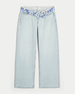Low-Rise Light Wash Foldover Waist Baggy Jeans