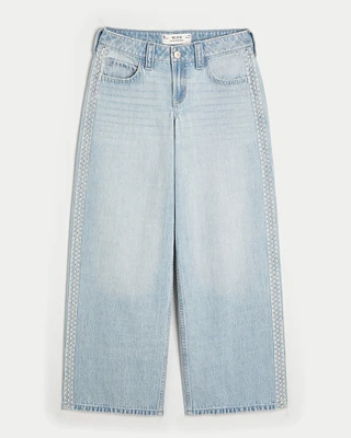 Low-Rise Light Wash Lace Stripe Super Baggy Jeans