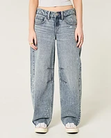 Low-Rise Light Wash Paint Splatter Barrel Jeans