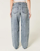 Low-Rise Light Wash Paint Splatter Barrel Jeans
