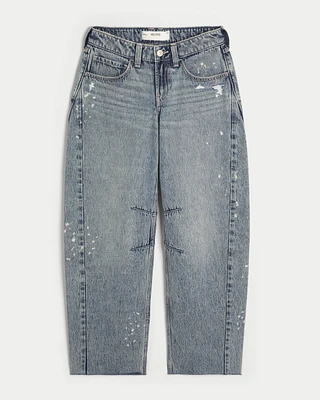 Low-Rise Light Wash Paint Splatter Barrel Jeans