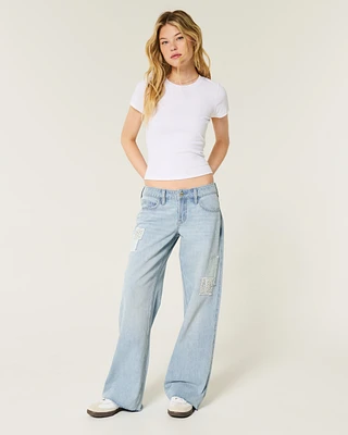 Low-Rise Light Wash Patchwork Baggy Jeans