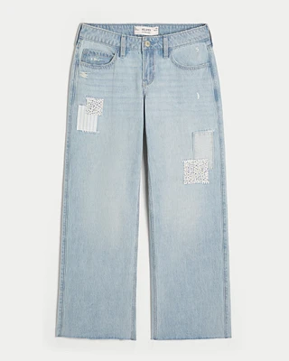 Low-Rise Light Wash Patchwork Baggy Jeans