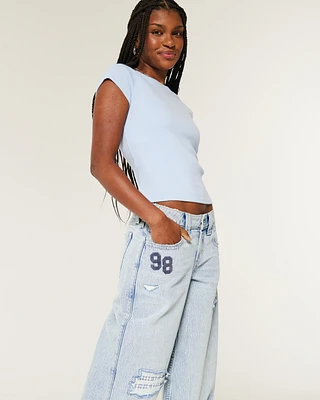 Low-Rise Light Wash Patchwork Super Baggy Jeans