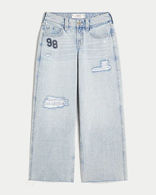 Low-Rise Light Wash Patchwork Super Baggy Jeans