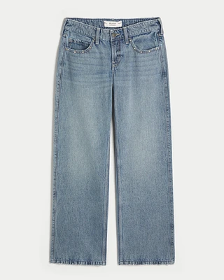Low-Rise Medium Wash Studded Baggy Jeans