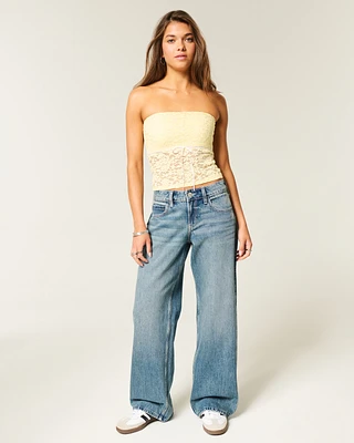 Low-Rise Rhinestone Stars Medium Wash Baggy Jeans